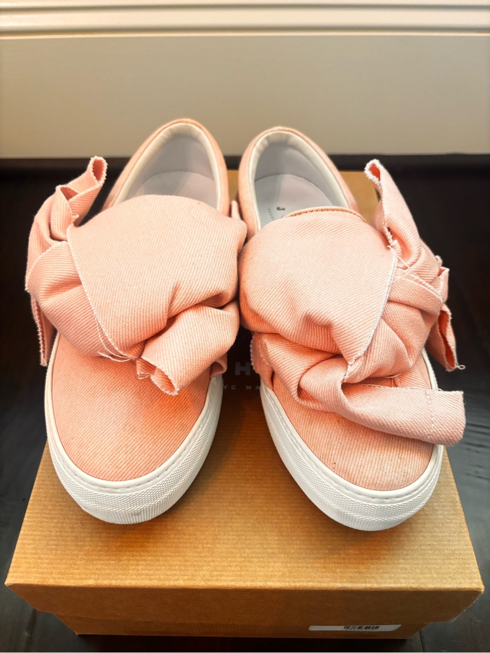 Joshua Sanders Pink Oversized Bow Slip-On Platform Sneakers Made in Italy
